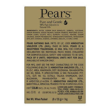 Pears Naturalé Pomegranate Brightening Bathing Soap Bar, 125 g (Pack of 3) & Pears Pure And Gentle Bathing Bar, 125g (Pack Of 8)